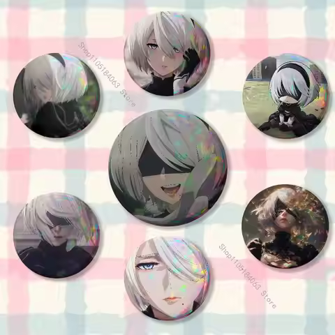 Game Nier A-Automata 2B Laser reflective round badges pins bag clothing decorations collectibles gif