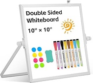 QUEENLINK Small White Board, 10"X10" Double-Sided Dry Erase Board with Stand, Magnetic Desktop White