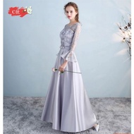 Ready stock, fast shipping Grey Korean style bridesmaid dress long sleeve free size baju pengapit ke