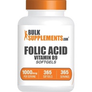 BulkSupplements.com Folic Acid Softgels - Vitamin B9, Folic Acid 1000 mcg, Folate Supplement - Glute