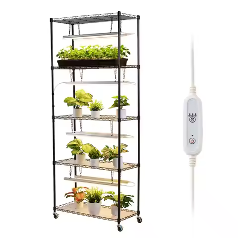 Plant Shelf with Grow Light, 5-Tier Indoor Plant Stand, 71 in Tall Plants Display Rack with Wheels &