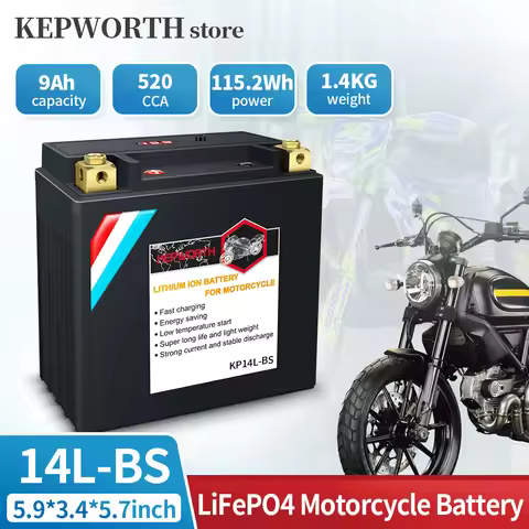 14L-BS Lithium Motorcycle Battery 12V 9AH 520CCA LiFePO4 Powersports Batteries Built-in BMS for ATV 
