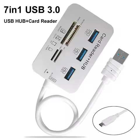 7in1 3 Ports USB TYPE C 3.0 HUB+4 Ports Expander SD TF MS,M2 MMC Memory Card Reader Adapter For U Di