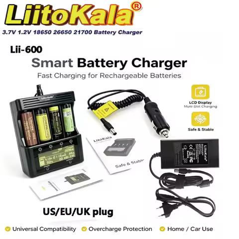 LiitoKala 3.7V Lii-600 LCD Intelligence Battery Charger 1.2V Compatible With 18650 26650 21700 26700