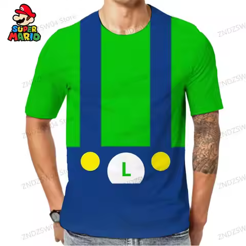 Fashion Parent-child Wear Oversize Men's Children's T-Shirt Tops 2024 Y2k Super Mario 110-6XL Street
