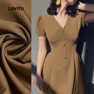 (NEW) Lovito Elegant Dress Button Spring/summer Khaki Dress for Women L150AD726 (NEW) Lovito Pakaian