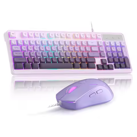 MageGee Wire Gaming Keyboard,Creamy Keyboard and Mouse Combo, 7 Colorful Rainbow Backlight Classic G