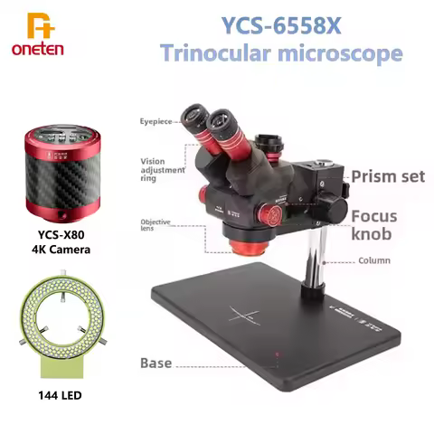 YCS 6558X Ultra HD Trinocular Microscope with Large Base 6.5-58 Zoom 4K Camera for Mobile Phone PCB 