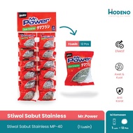 Mr.Power - Sabut Kawat Cuci Piring 1  Lusin (12 Pcs) | Grenjeng Besi Stainless
