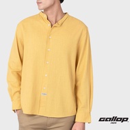 GALLOP : Mens Wear เสื้อคอจีนแขนยาว ผ้าลินิน (Long Sleeve Round-Neck Chinese Style) รุ่น GW9025 สี Mustard - เหลือง