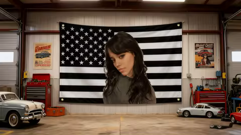 Jenna Ortega US Flag Banner Tapestry | Garage & Barbershop Decor | Home & Commercial Wall Decor (Fla