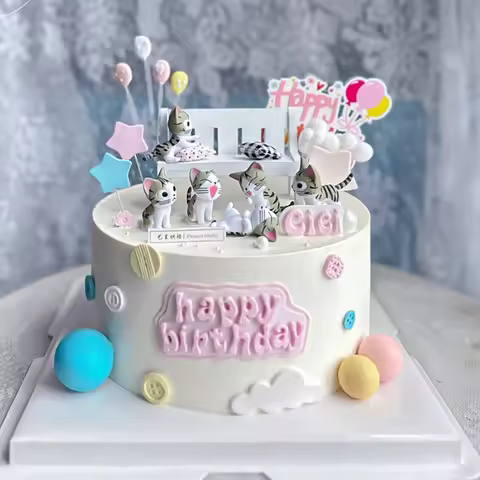 Cat Birthday Cake Decoration Birthday Party Decoration Happy Birthday Cake Toppers Cat Chair Cushion