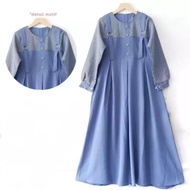 Gamis Anak Remaja Motif Garis Kancing Panjang - Bahan Crinkle Airflow Premium