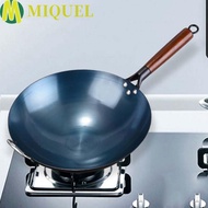 MIQUEL Chinese Traditional Iron Wok, Anti-scalding Wooden Handle Iron Pot, Kitchen Cookware Round Bottom Uncoated Lightweight Frying Pan Household Use