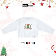 Boxy Long-Sleeved Round-Neck T-shirt with Christmas Tree Print and Bow Tie By CHILLUP STUDIO BST279 