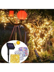 1入組8功能LED太陽能燈串戶外庭院童話燈串LED閃爍適用於庭院樹木，花園派對，婚禮氛圍燈串