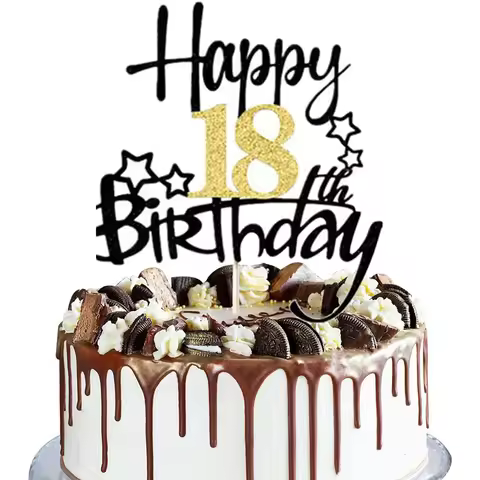 2Pcs Happy 18th Birthday Cake Topper Black Gold 18 Anniversary Wedding Anniversary Party,Pick 15 Fab
