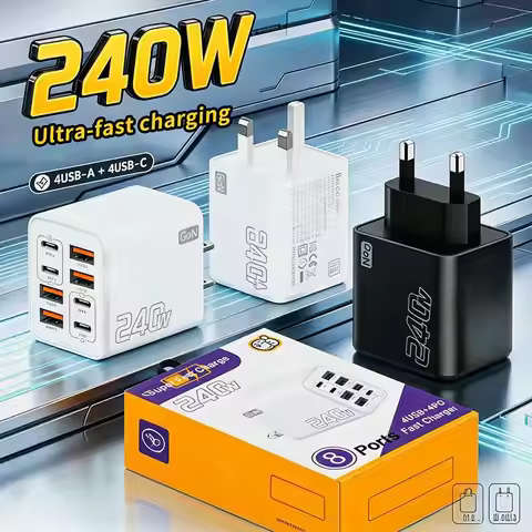 HOMMMME 240W GaN USB C Fast Charger 8-in-1 Multi-port Charging Adapter for Phone Laptop Tablet Busin