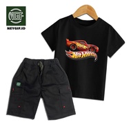 Boys' Cargo Shorts T-Shirt Hot Wheels Car 4 5 6 7 8 9 10 11 12 Years