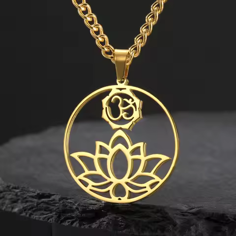 Dawapara Lotus Flower Mandala OM AUM Symbol Necklace Buddhist Chakra Yoga Jewelry Spiritual Amulet S