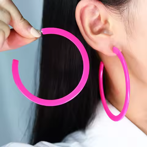 7cm Size Exaggerated Fluorescence Green Yellow Acrylic Big Circle Hoop Earrings For Women Personalit