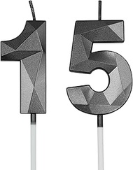 15th & 51st Birthday Candles for Cake, Black Number 15 51 3D Diamond Shaped Candle Birthday Decorati