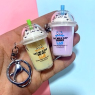 JT3 Cat Bubble Tea Keychain Pearl Cat Milk Cap Buckle Creative Keychain Pendant Gift