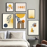 Abstract Yellow Landscape Canvas Art Painting Boho Poster Sun Moon Wall Art Print Mid Century Posters Prints Living Room Decor