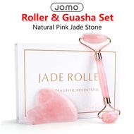 ✅SG Ready Stocks✅ JOMO Pink Roller Natural Jade GuaSha Set Eyes Face Massage Rose Quartz Gua Sha Gif