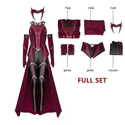 Scarlet Cosplay Witch Maximoff Wanda Vision Cosplay Costume Headwear Cloak and Pants Full Set Outfit