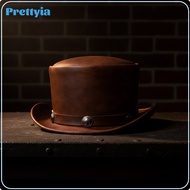 Prettyia 19th-Century Top Hat with Studs Structured Leather Top Hat Vintage Topper Gothic for Cospla