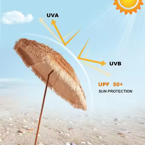 7.5 FT Thatched Tiki Umbrella with Tilt, Tropical Palapa Raffia Tiki Beach Umbrella (NO Base)