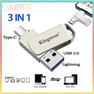 Pendrive Type C OTG lphone Pendrive lphone USB3.0 Flash Drive Pendrive Flash Drive 3 In 1 OTG 256G 5
