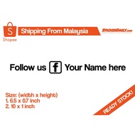 Facebook Follow us Custom Name Sticker Car/Bike