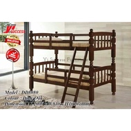 Yi Success Natural Full Solid Wood Double Decker / Single Wooden Double Decker / Katil Double Decker Bujang Kayu Getah