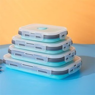 **包郵** [藍灰色 500ml] 可折疊矽膠飯盒 長方型微波爐飯盒 可摺疊雪櫃食物盒 雪櫃保鮮盒 雪櫃收納盒 便攜飯盒 [平行進口]