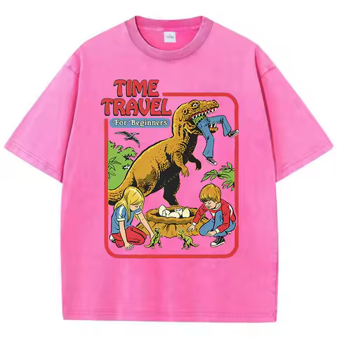 Stealing Dinosaur Baby Caught Washed Retro Men Tshirts Cotton Casual Short Sleeve Fashion Breathable