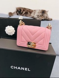 Chanel LeBoy mini 粉紅色V紋 全新