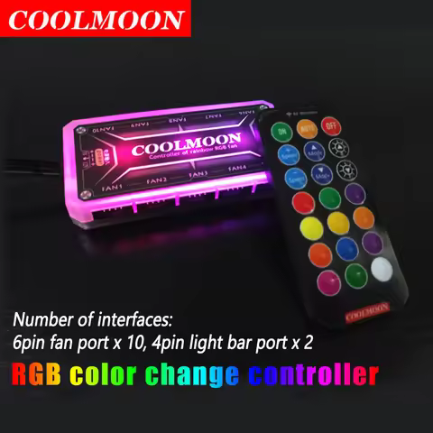 COOLMOON RGB Light Remote Dimmer DC12V 5A LED Color Intelligent Controller 10x6Pin Fan Port 2x4Pin L