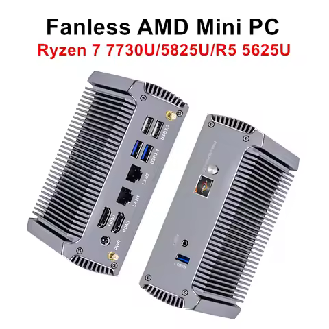 Topton FU02 Fanless Mini PC AMD Ryzen 7 7730U 5825U R5 5625U Barebone PC 2 LANs Desktop Gaming Compu