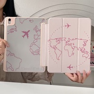 [Ready Stock]Pink Aircraft Map Magnetic Trifold iPad Case with Pen Slot Compatible for iPad A16 11th