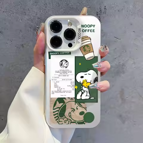 Cute Green S-Snoopy Coffee Phone Case For iPhone 13 16E 11 12 16 15 14 17 Pro Max Air XS X XR Plus 8