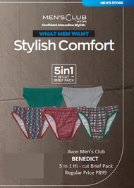 Avon Mens Club BENEDICT 5 in 1 hi - cut brief pack