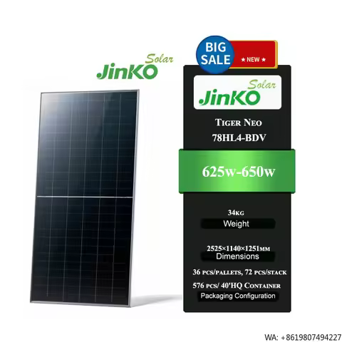 Jinko Tiger Neo 78HL4-BDV 625-650W N-type Solar Panel Bifacial Module With Dual Glass 625w 630w 635w