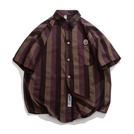 Bape Bape người đàn ông Rocky áo mùa hè ngắn tay cao cấp sọc dọc áo cổ lật thương hiệu hợp thời tran
