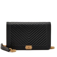 Chanel Black Caviar Chevron Boy WOC Wallet on Chain Gold Hardware, 2021