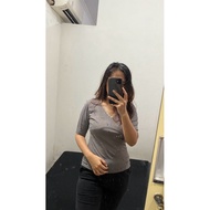 (Nett) Preloved Grey Top Grey Top/ Grey Blouse/ Grey Blouse/ Floral Grey V Neck Top/ V Neck Top/