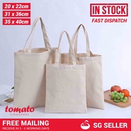[SG Seller] Plain Minimalist Creamy Off White Canvas Reusable Foldable Fashion Tote Shoulder Shoppin