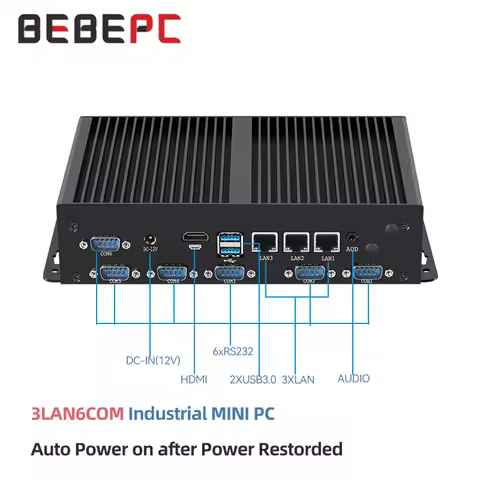 BEBEPC Fanless Industrial Mini PC Intel Core i7-1165G7 6*RS232 COM 6USB WiFi6 4G 5G LTE Module Suppo