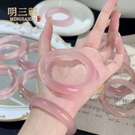 高冰種櫻花粉玉髓手鐲 冰透粉瑪瑙玉鐲 粉色瑪瑙玉髓細扁條美人鐲子